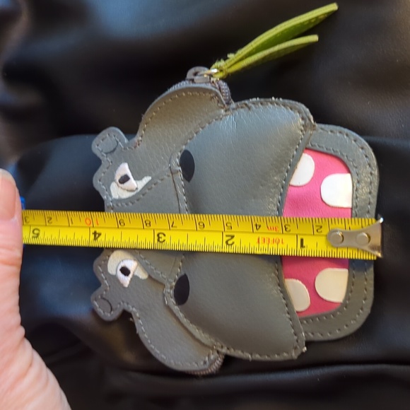 Rolfs Leather Gray Hippo Change Coin Purse Face Zipper - Picture 3 of 3